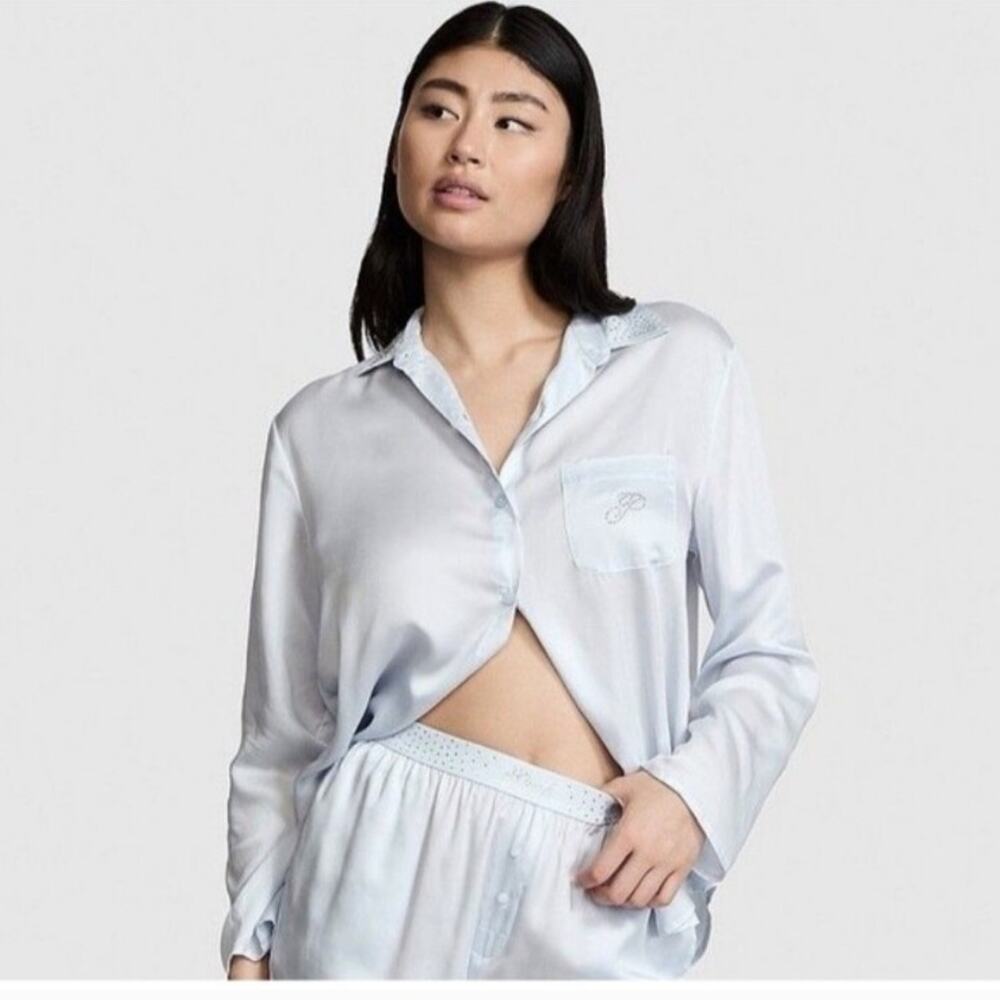 Victoria’s Secret Pink XXL Blue Tencel Button Up Pajama Lounge Shirt